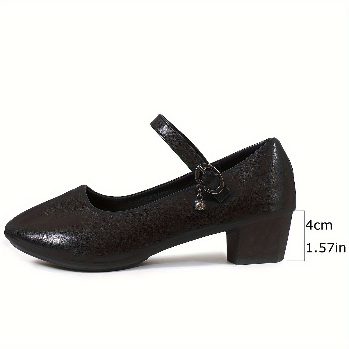 Women's Solid Color Chunky Block Heels with Pointed Toe and Buckle Strap