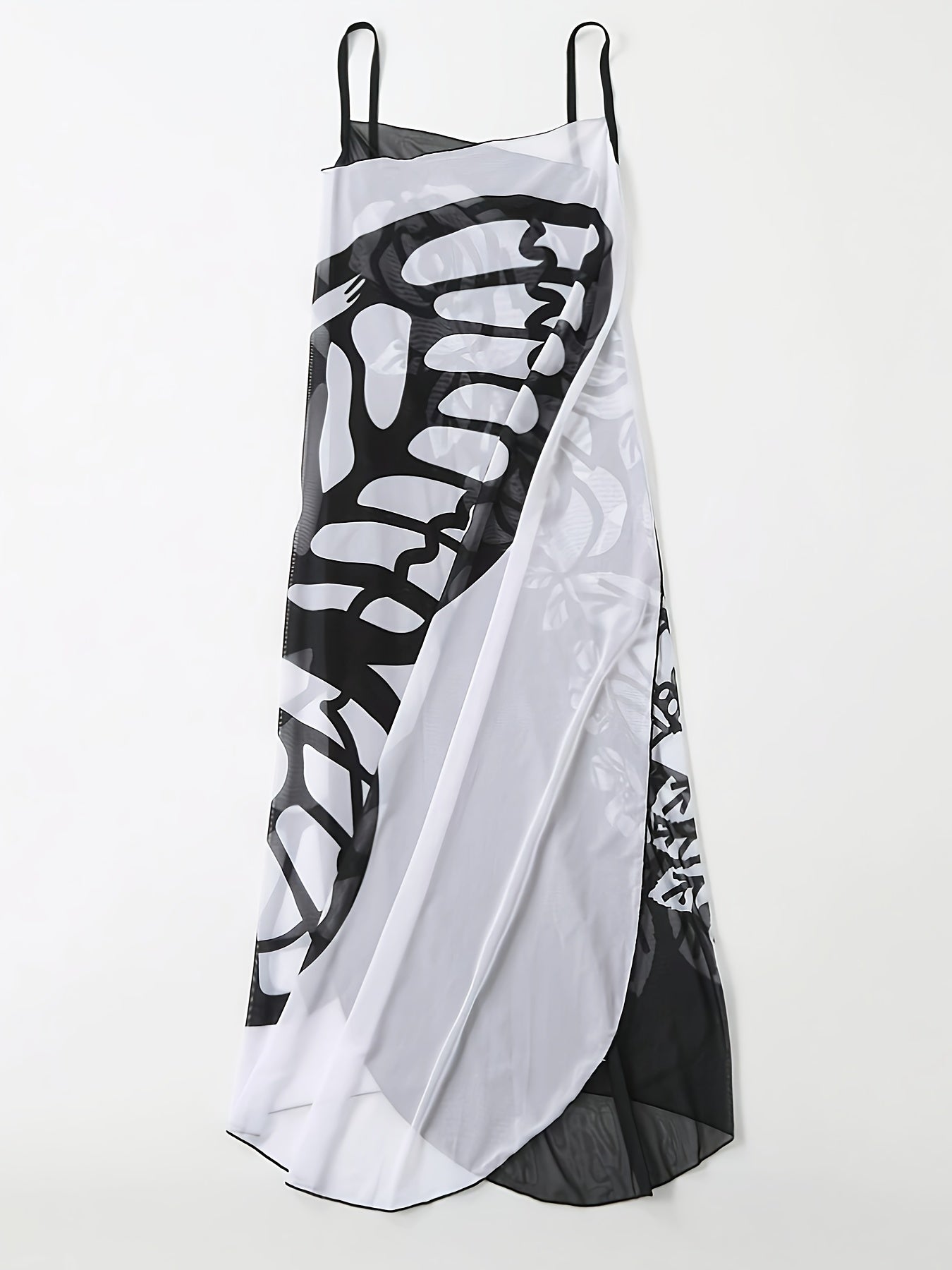 Boho Floral Mesh Cover-Up Dress with Cross Detail and Butterfly Hijab Shawl