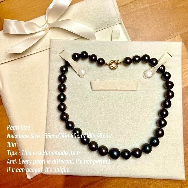 Natural Freshwater Black Pearl Necklace 10-13mm for Women Gift Box