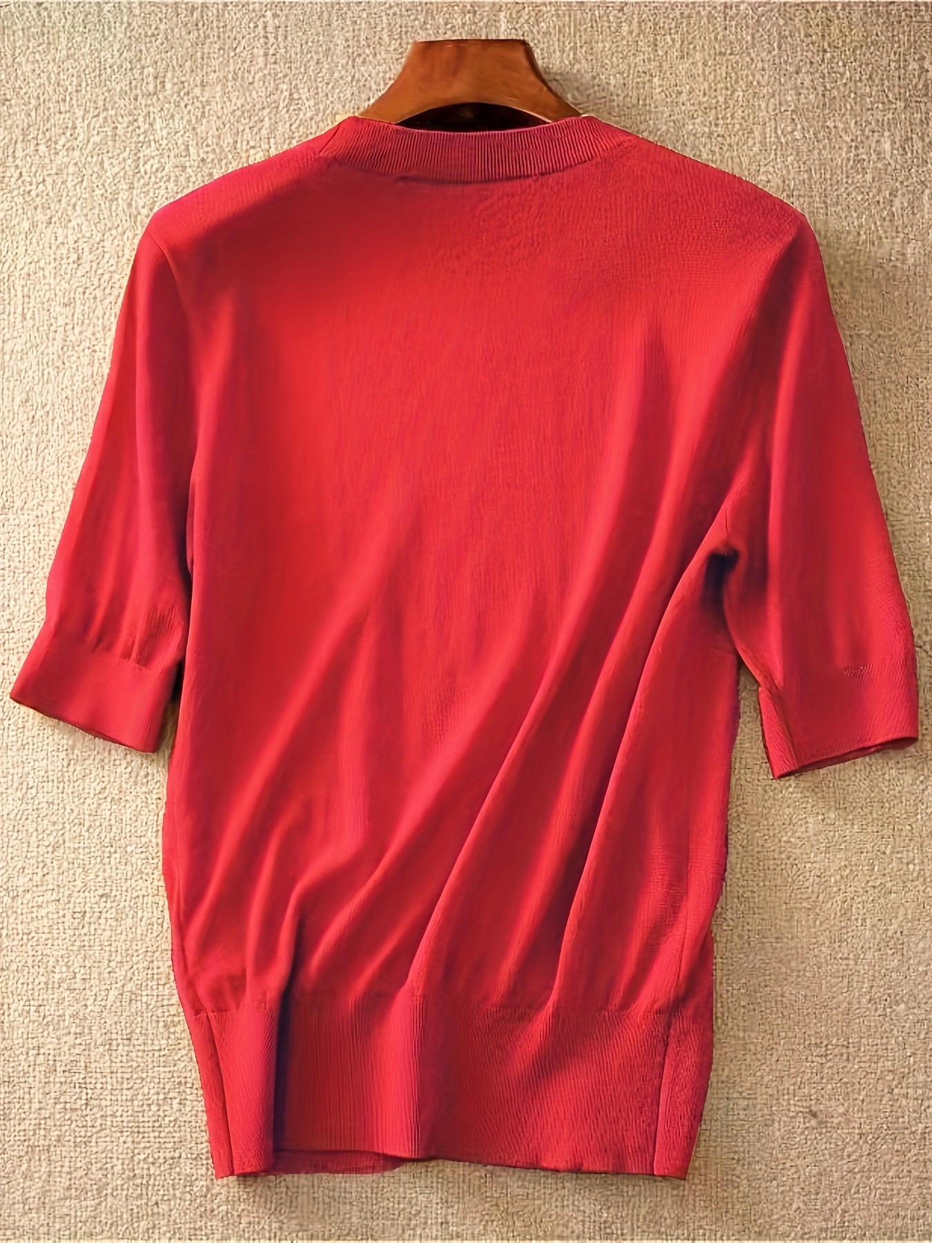 Suéter de punto para mujer con cuello redondo, color sólido, manga corta, primavera y verano, casual