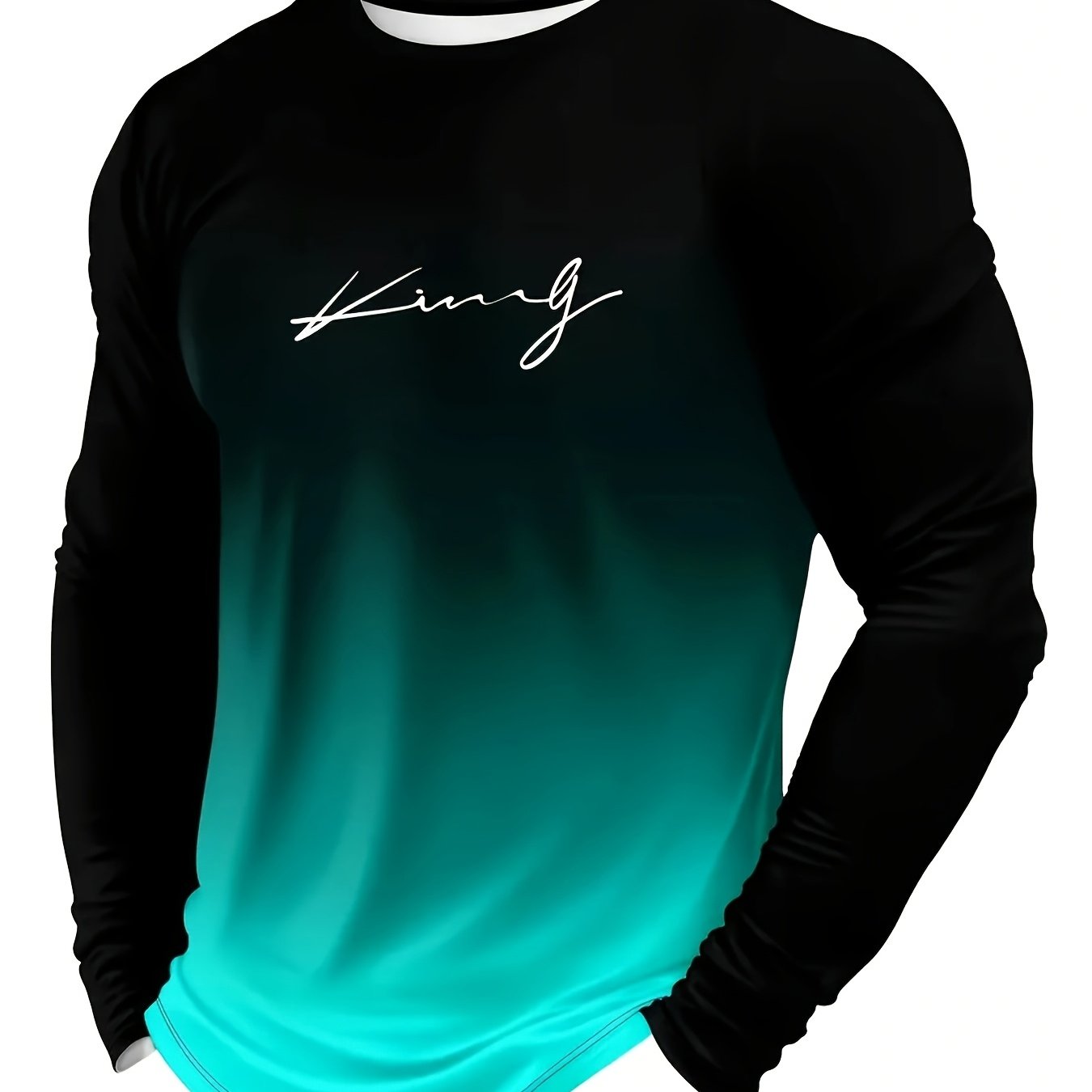 Men's Long Sleeve T-Shirt Gradient Color Polyester Crew Neck Letter Print Casual