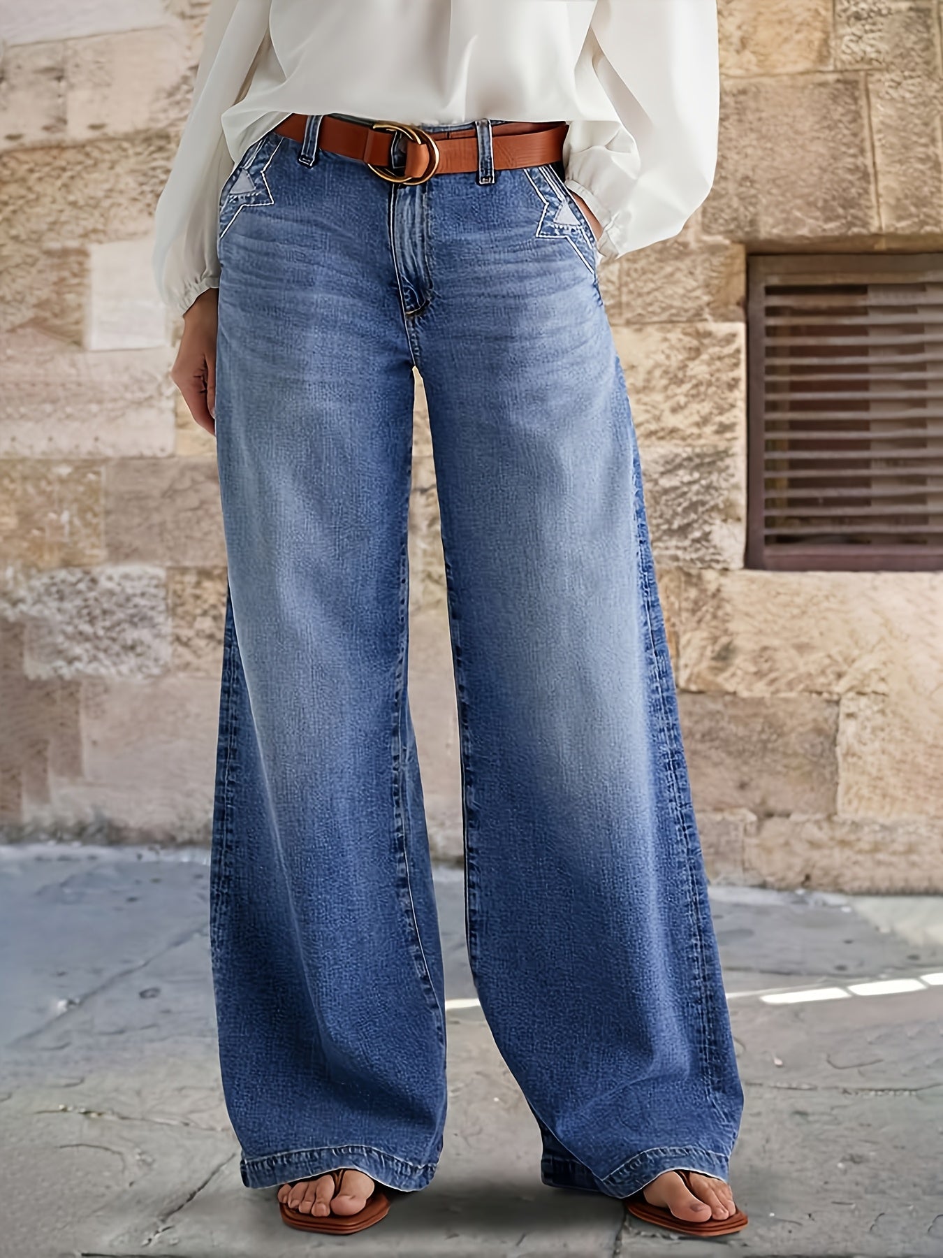 Women's High-Waisted Wide-Leg Pants Versatile Without Belt