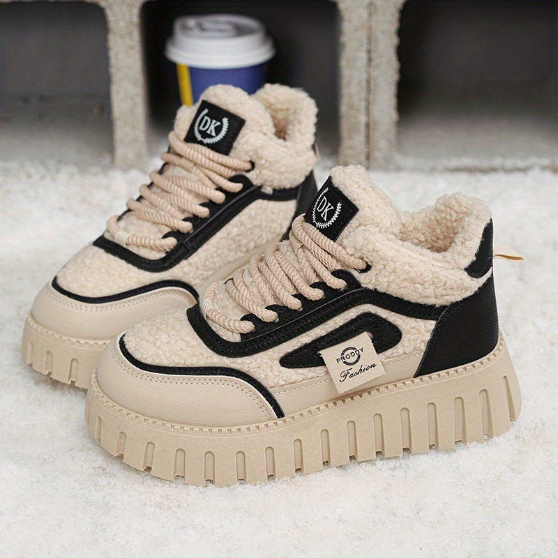 Women's Fleece-Lined High-Top Boots Winter Thick Sole Casual Shoes