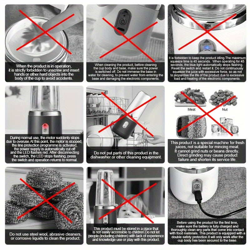 Personal USB Rechargeable Blender with BPA-Free Plastic Cup for Home and Travel