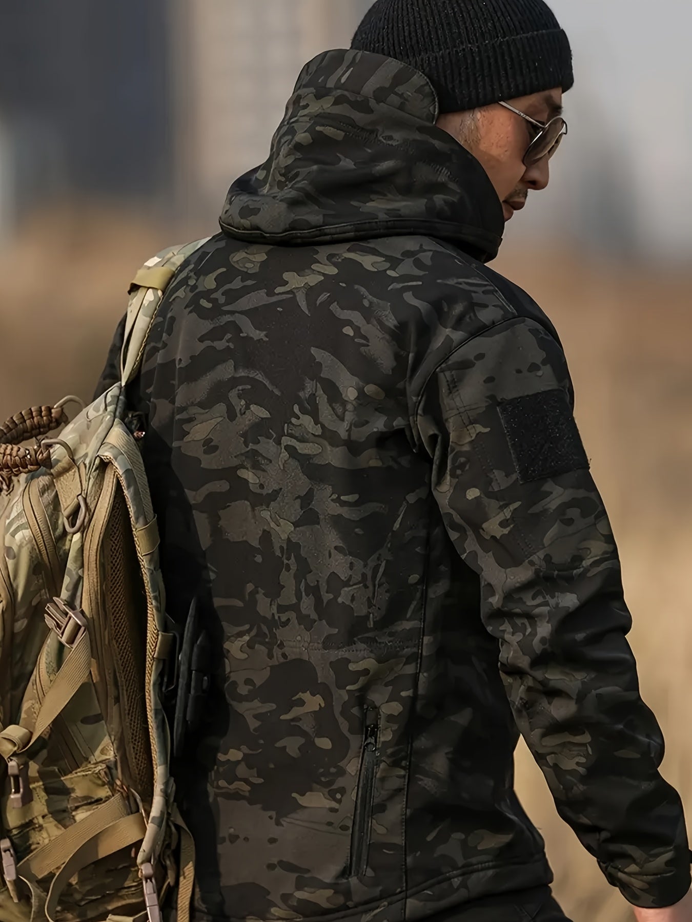 Couples Outdoor Shark Skin Soft Shell Jacket Set Windproof Breathable Hooded for Hiking Cycling Training