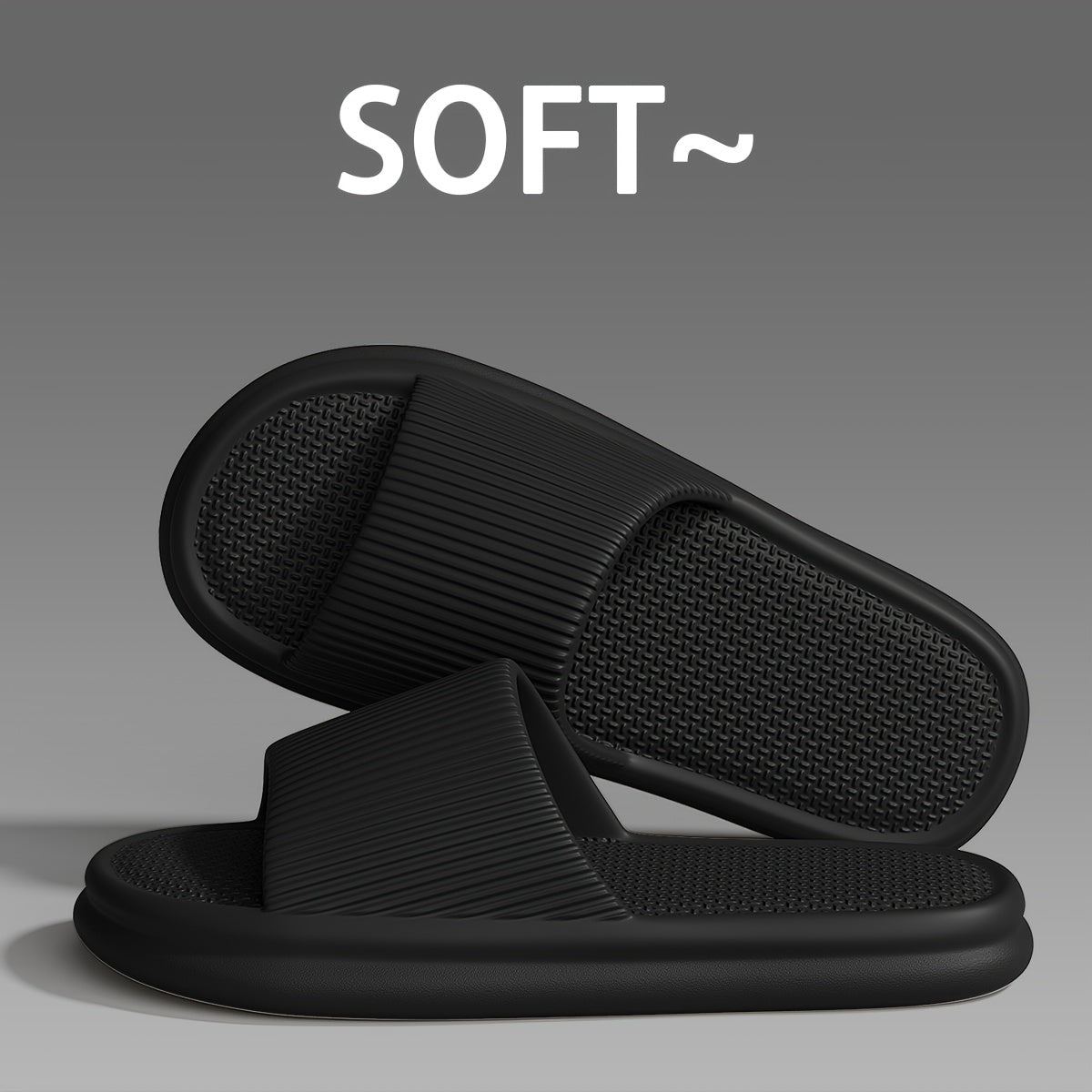 Мужские Oversized EVA слайды с толстой мягкой нескользящей подошвой для использования внутри помещений, на пляже и для отдыха, черные