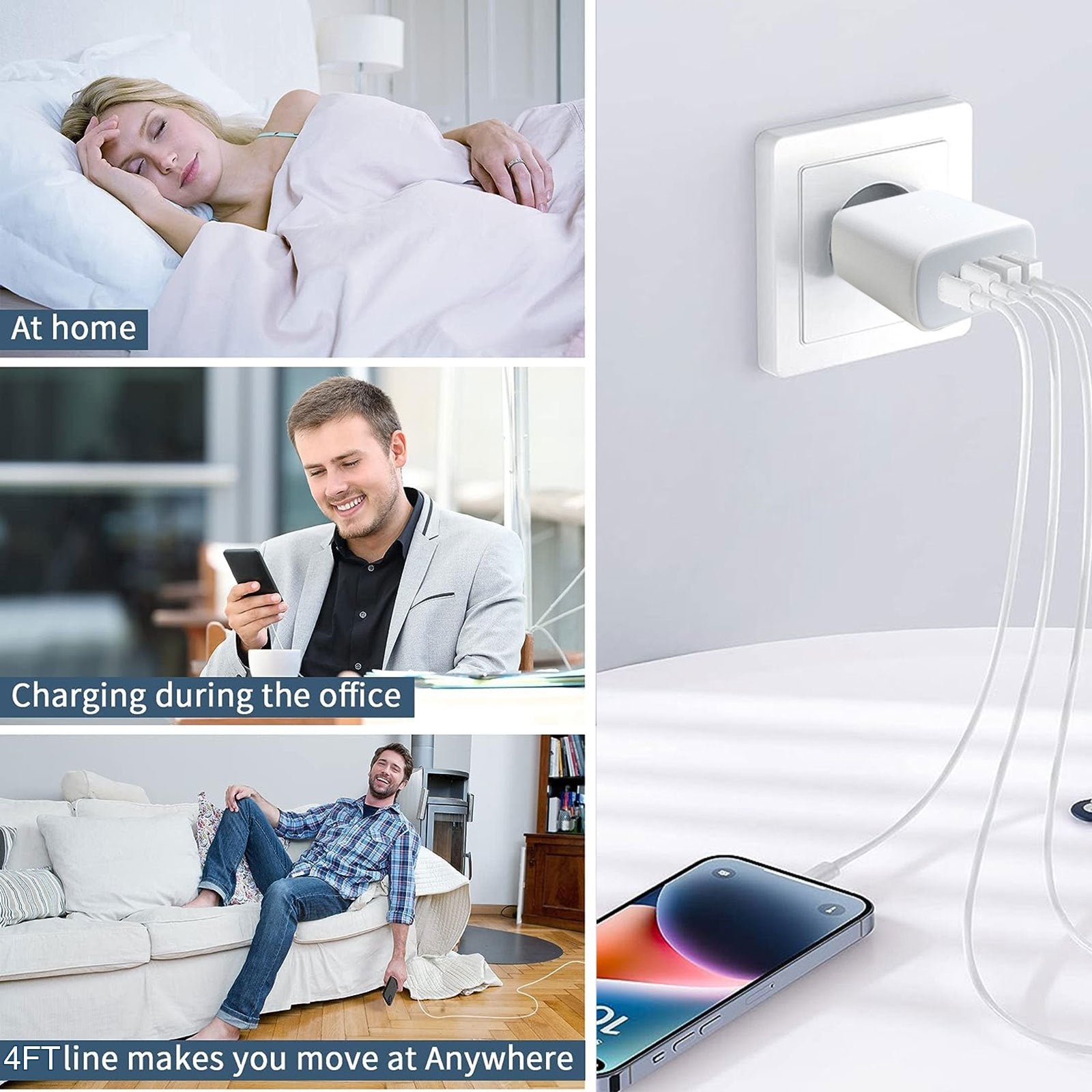 4-Port USB-C Fast Charging Wall Adapter 10-20W European Plug for iPhone iPad AirPods Galaxy