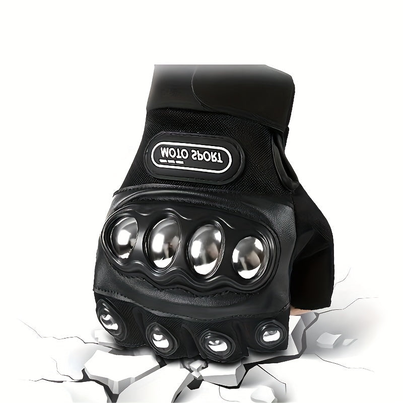 Men Black Steel Motorcycle Gloves Outdoor Power Sports Protective Gear