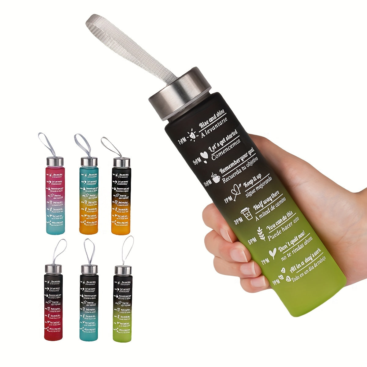 10oz gradient rangli suv shishasi, toʻqilgan tashish kamar bilan, oqib ketmaydigan, sayohat uchun portativ, yugurish va velosiped uchun