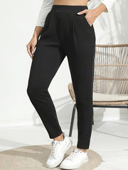 Women's Plus Size Stretch Straight Leg Pants Elastic Waist Solid Black