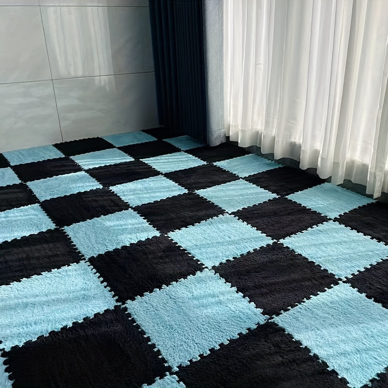 Juego de 24 alfombrillas de felpa floral entrelazadas de forma cuadrada para salón y dormitorio