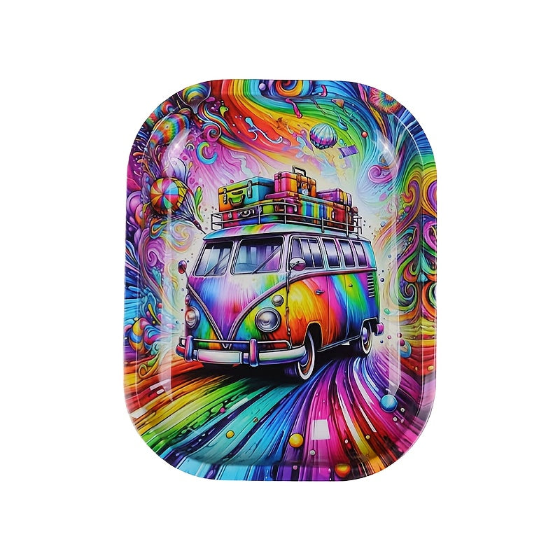 Unisex Metal Rolling Tray, Illustration Design, 19.05x13.97cm for Tobacco Accessories