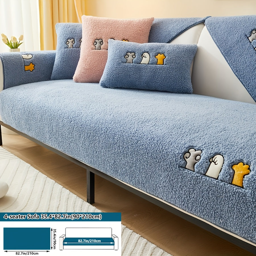 Роскошный фальшивый овечий плюшевый чехол для дивана на зиму, дружелюбный к домашним животным и стираемый в машине. Обеспечивает защиту от царапин и подходит для диванов от одного до четырех мест, а также для кроватей и подушек.