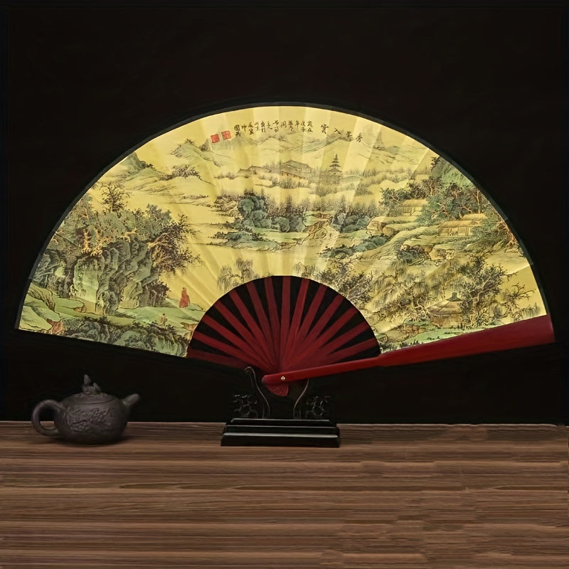 Large Wooden Handheld Fan with Elegant Asian Design for Home Decor and Cooling