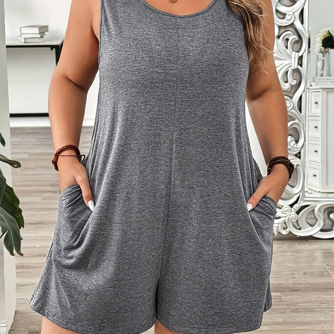 Женский комбинезон-майка большого размера без рукавов с карманами, цвет Heather Gray, повседневная пижама