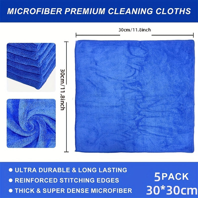 Set of 5 Microfiber Towels, Ultra-Soft, Super Absorbent, Blue