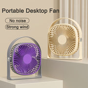Desktop Fan with LED Light, 5-Speed, 360° Rotatable, USB Rechargeable, Portable