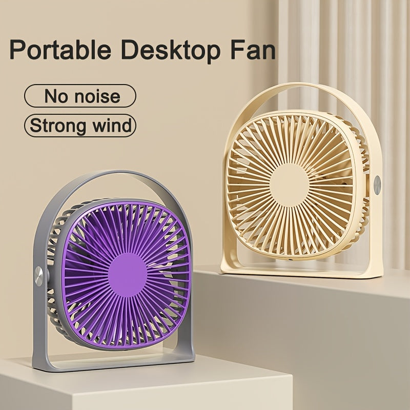 Desktop Fan with LED Light, 5-Speed, 360° Rotatable, USB Rechargeable, Portable