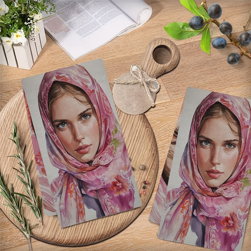 Two-Piece Floral Kitchen Towels Ultra-Soft Absorbent 40x60cm Holiday Decor
