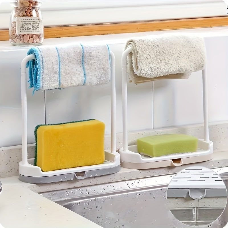 Kitchen Sink Organizer with Dishcloth Hanger and Tray Stand for Sponge Brush and Rag