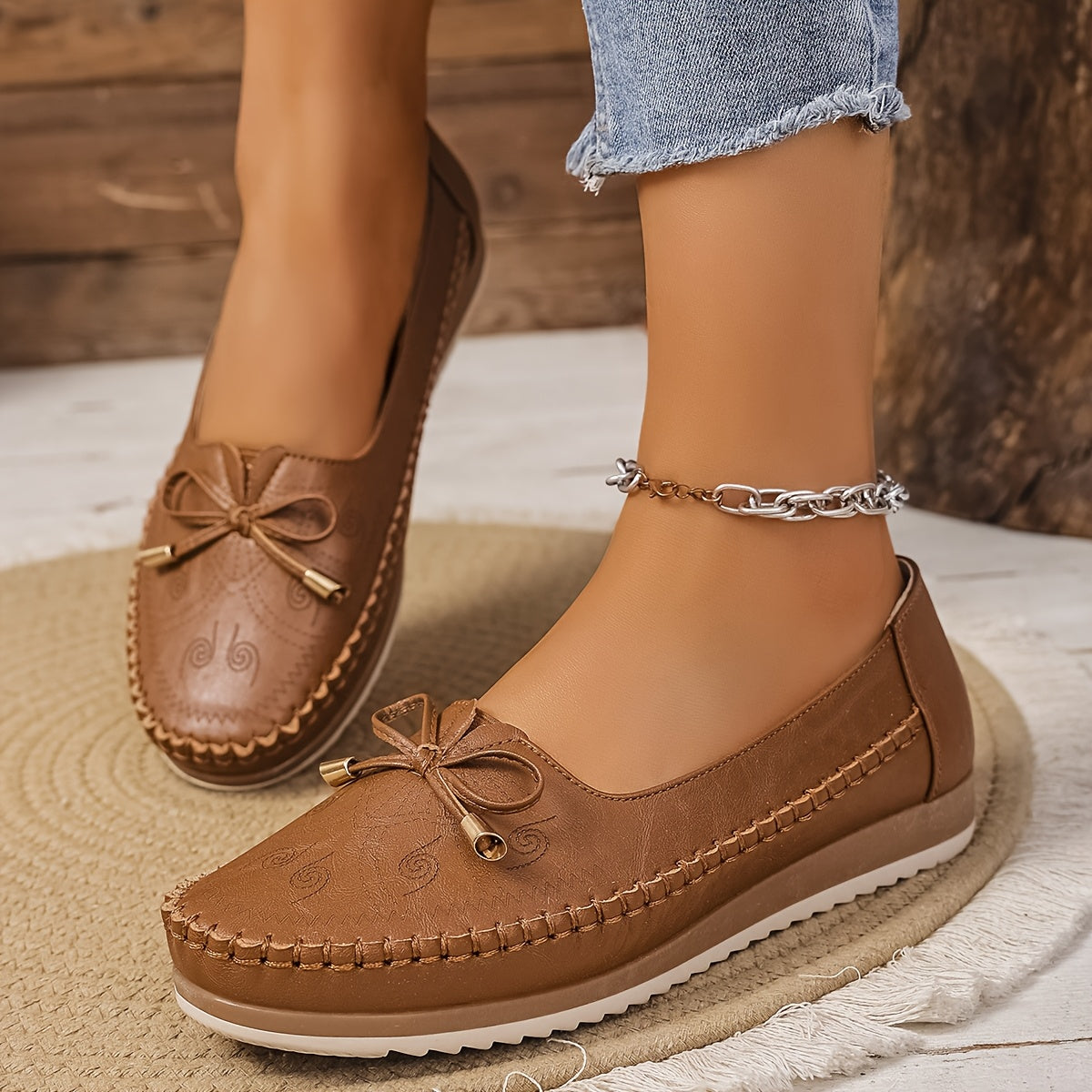 Women's Animal Print Slip-On Ballet Flats with Ankle Strap