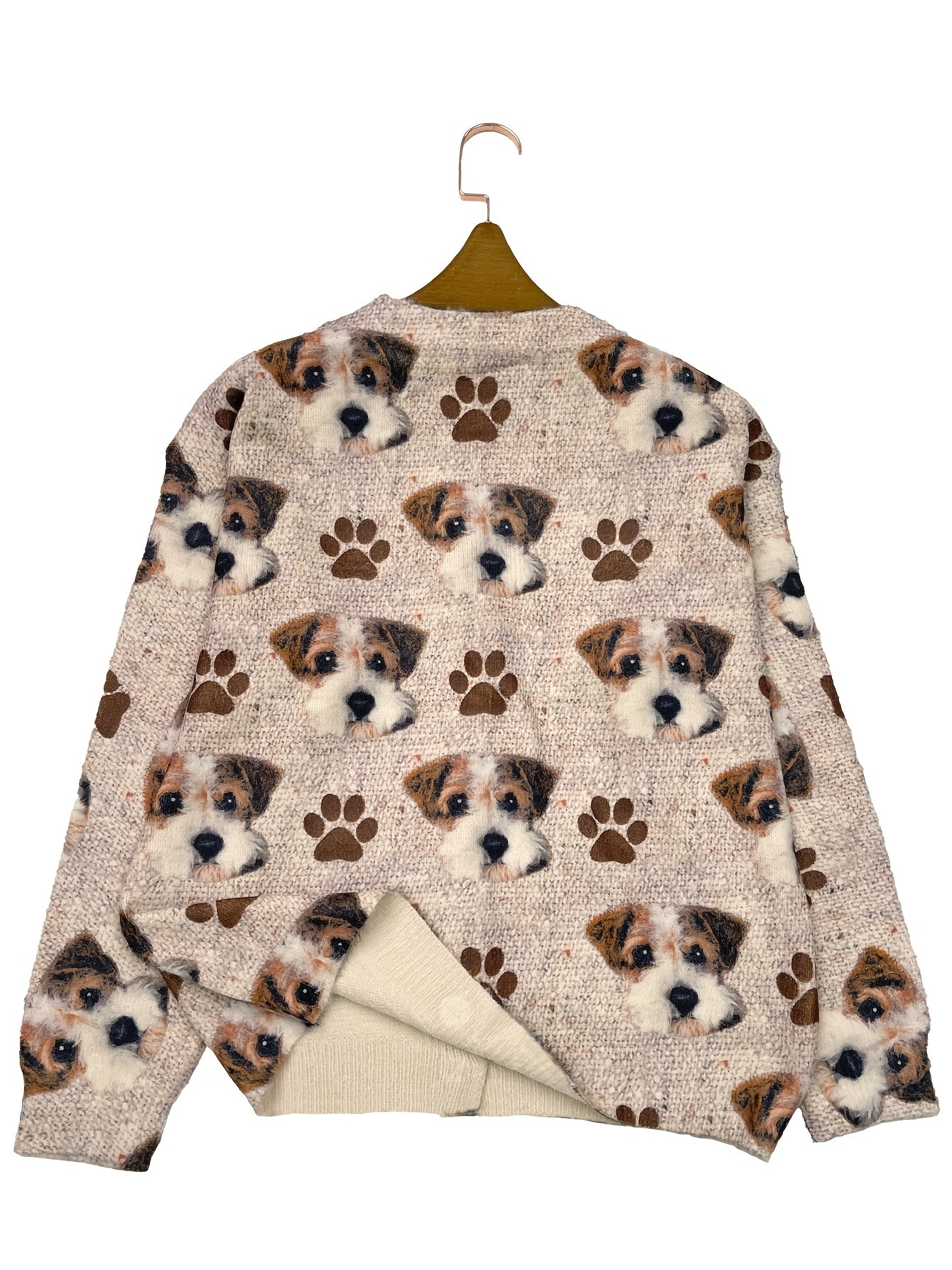Plus Size Women's V-Neck Cardigan Long Sleeve Dog Print Sweater All-Season