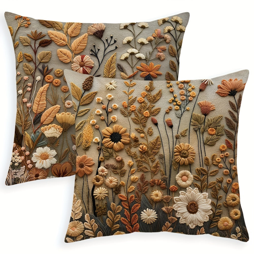 Boho Autumn Wildflower Throw Pillow Covers 45.72x45.72 cm Floral Leaf Outdoor Couch Sofa