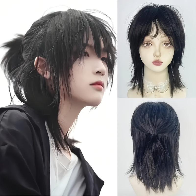Anime-Inspired Martial Arts Wig for Men Black Straight Cosplay Costume