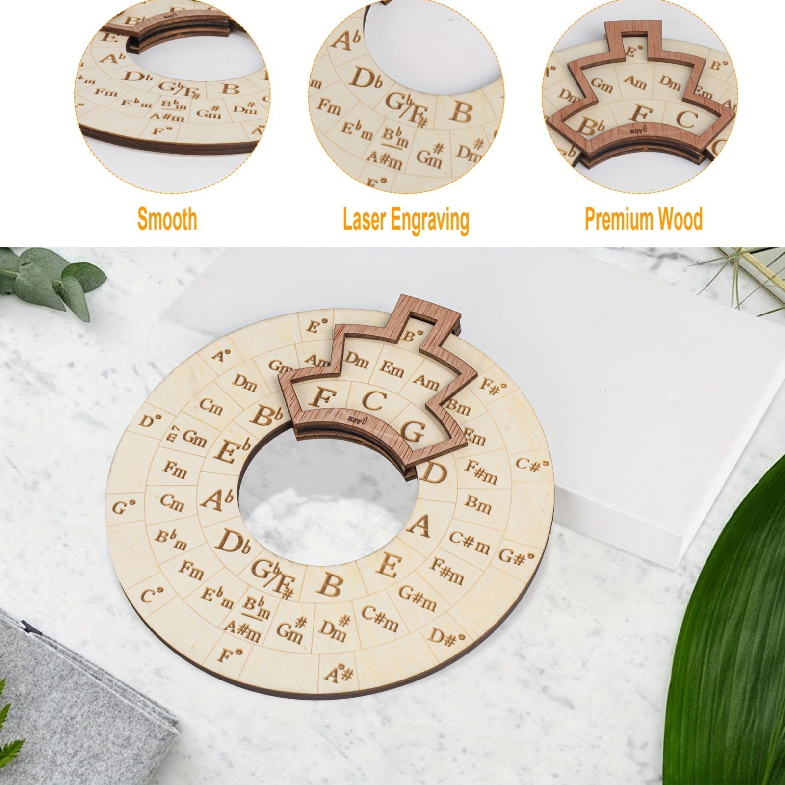 16cm Wooden Circle of Fifths Music Theory Tool for Beginners and Creators