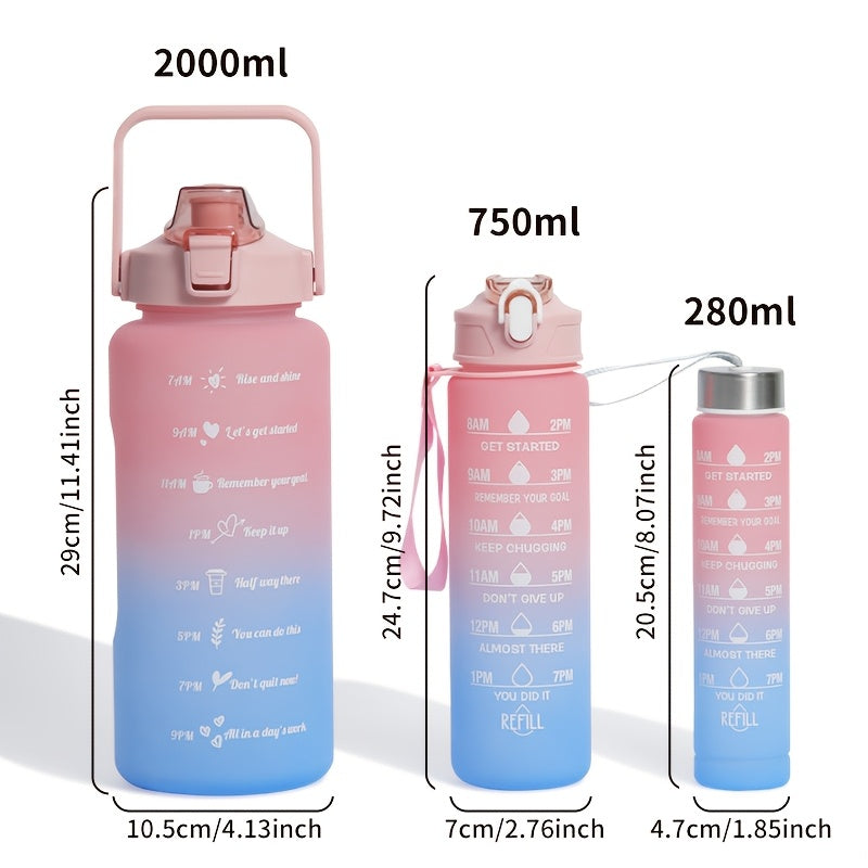 Gradient Color Frosted Water Bottle with Straw Leak-Proof 300ml 750ml 2L for Outdoor Activities