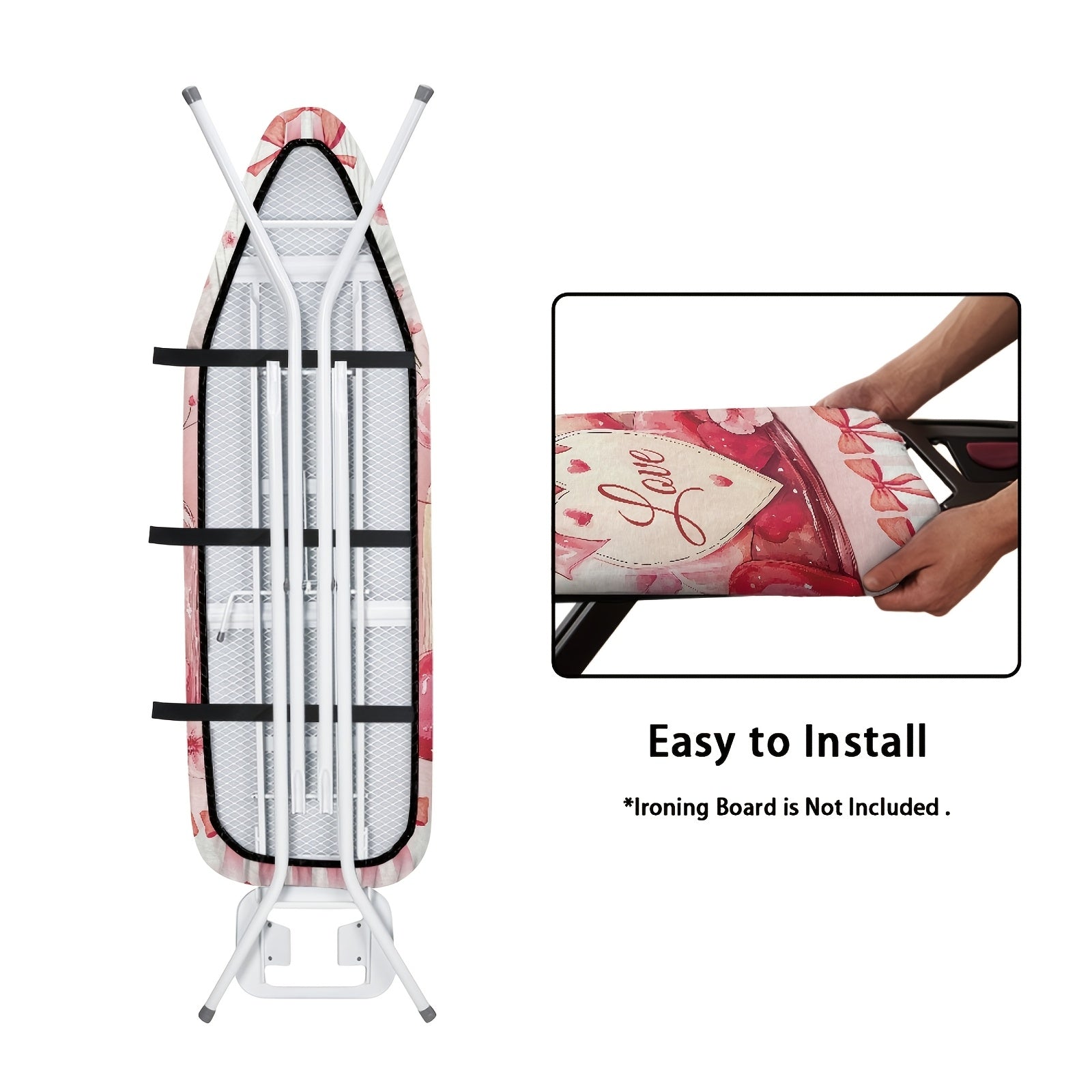 Funda de tabla de planchar festiva de poliéster a prueba de polvo con diseño de corazón y trébol