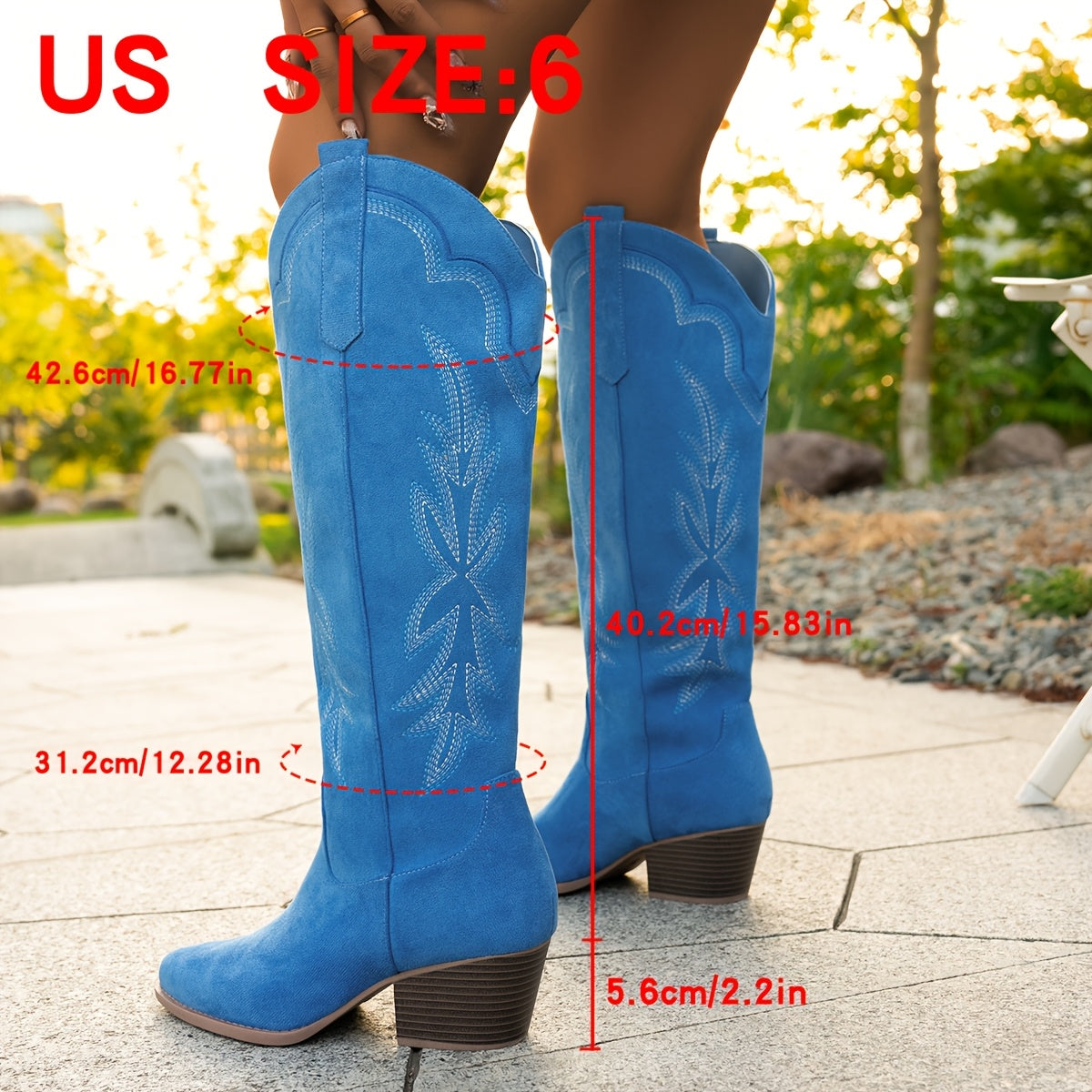 Women's Vintage Embroidered Leather Riding Boots Green Floral Western Cowboy Boots