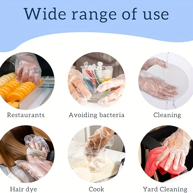 100 dona qo'shimcha qalin shaffof TPE qo'lqop - suv o'tkazmaydigan, qo'rg'oshin yo'q, oshxona, go'zallik, uy hayvonlari parvarishi va uy tozalash uchun. Laboratoriyalarda bir martalik foydalanish uchun ideal.