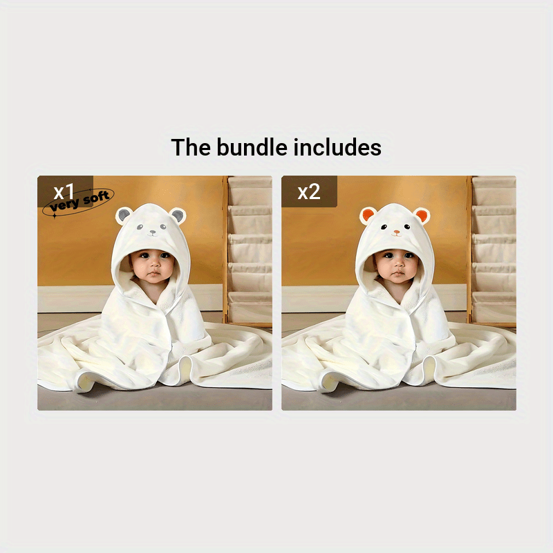 Kids Hooded Towel Soft Cozy Cartoon Animal Bath Towel for Kids White