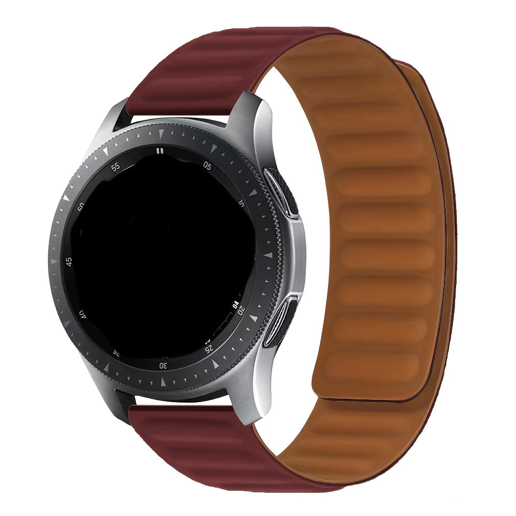 Silicone Watch Band with Magnetic Back Loop Water-Resistant 20mm-22mm Replacement Strap for Smartwatches with Deployant Clasp