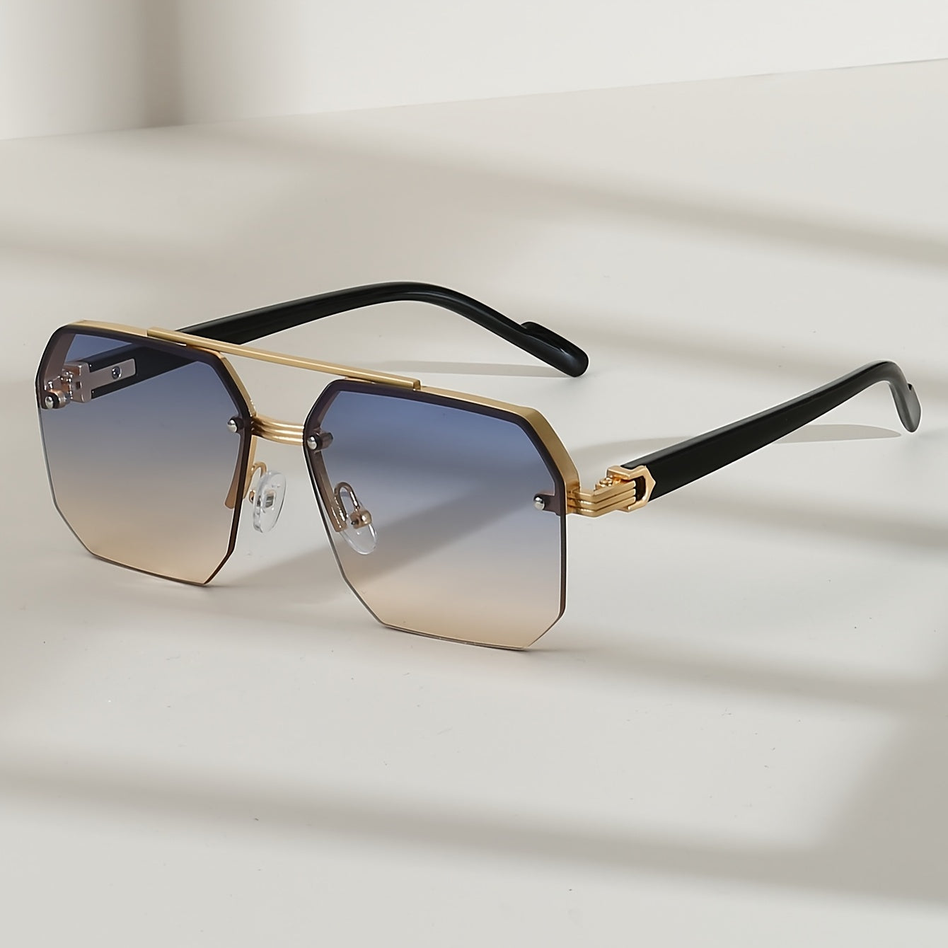 Men's Square Frame Fashion Glasses with Double Bridge Anti-Reflective Metal and Acetate