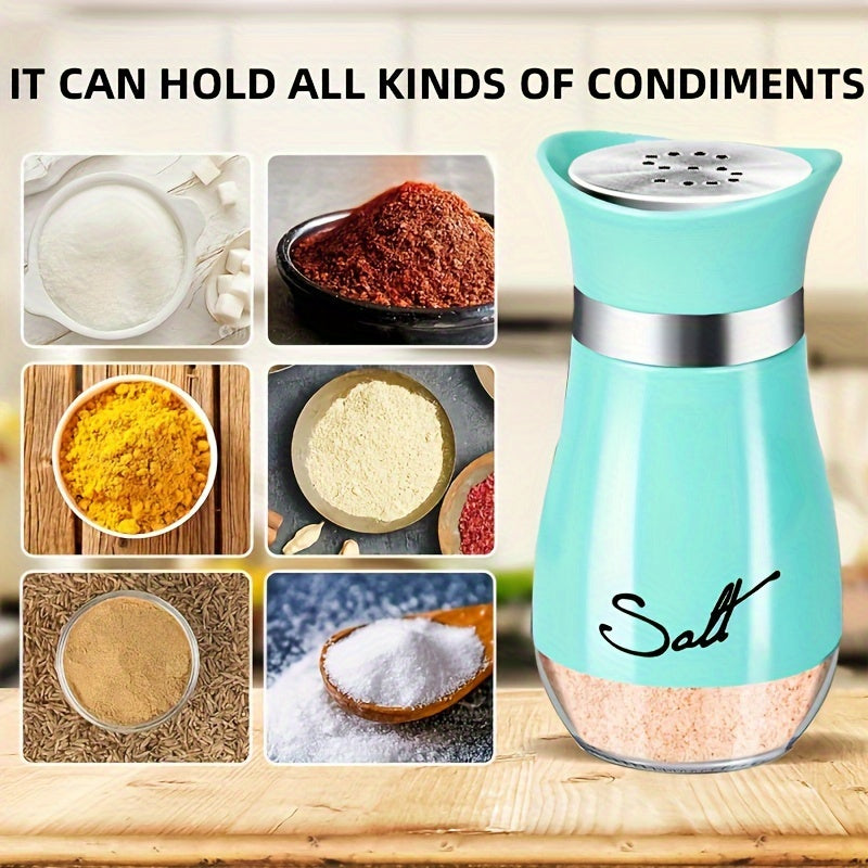 Glass Bottom Salt and Pepper Shaker Set with Stainless Steel Lids for Kitchen Dining Camping