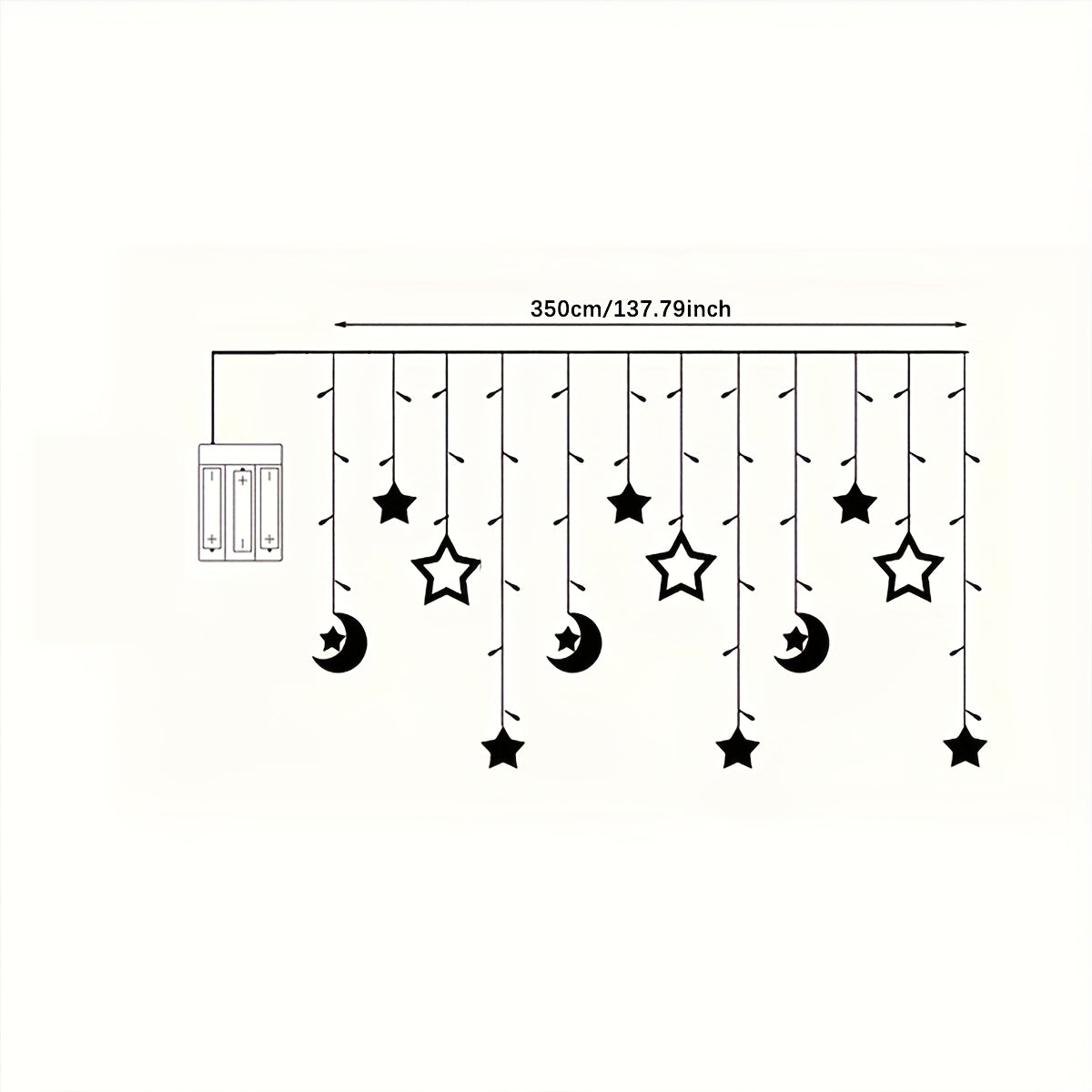 1 LED peri pardasi yulduzlar va oy bilan, Ramazon, to'ylar, tug'ilgan kunlar, partiyalar va romantik muhitlar uchun mukammal - batareyasiz.
