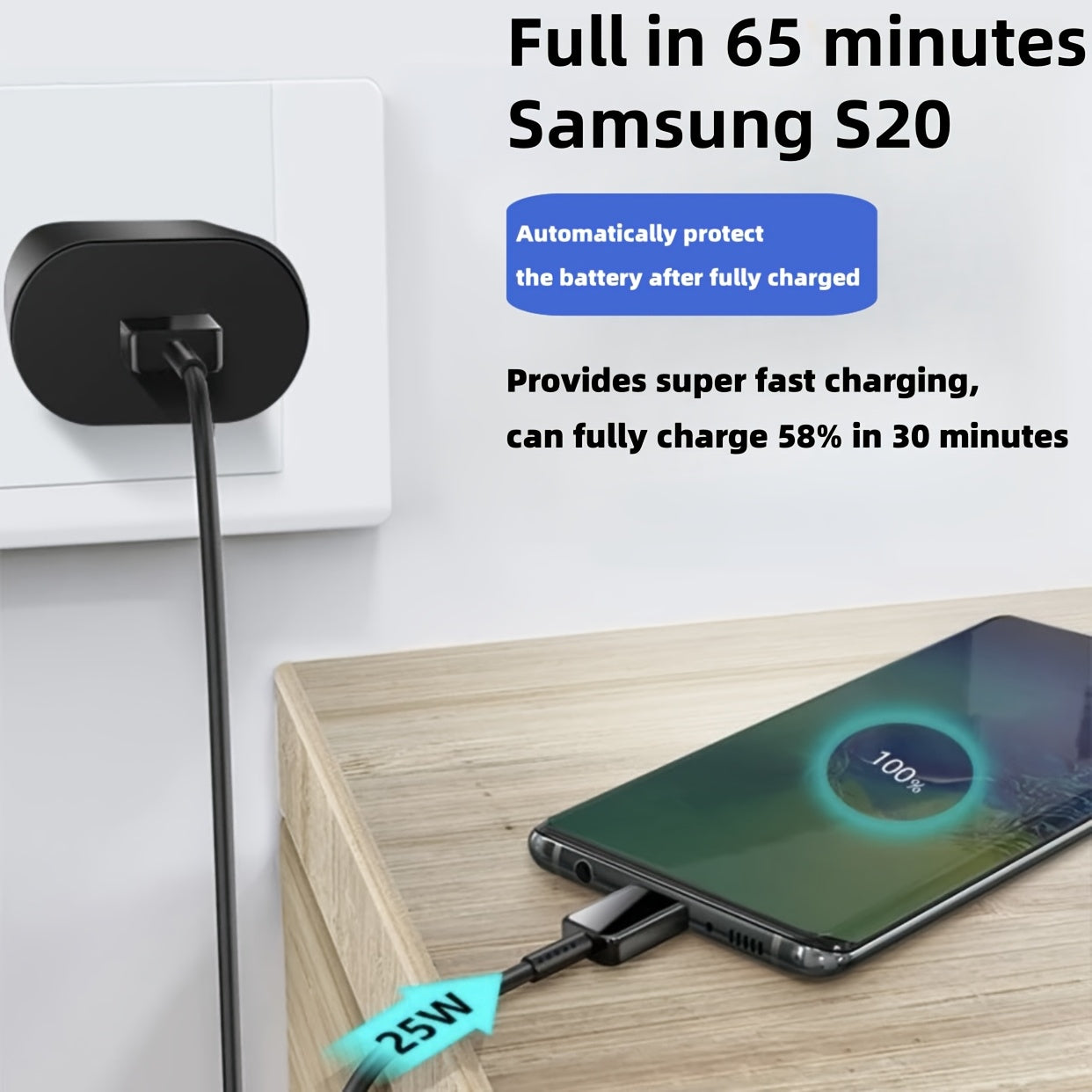 25W Fast Charging USB Type-C Power Adapter for Samsung Galaxy S23 Ultra S22 Note 20 S24