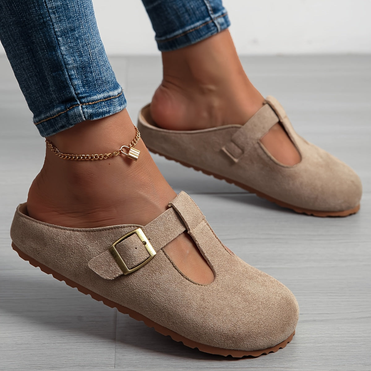 Women's Slip-On Platform Mules with Adjustable Buckle Straps Breathable Fabric
