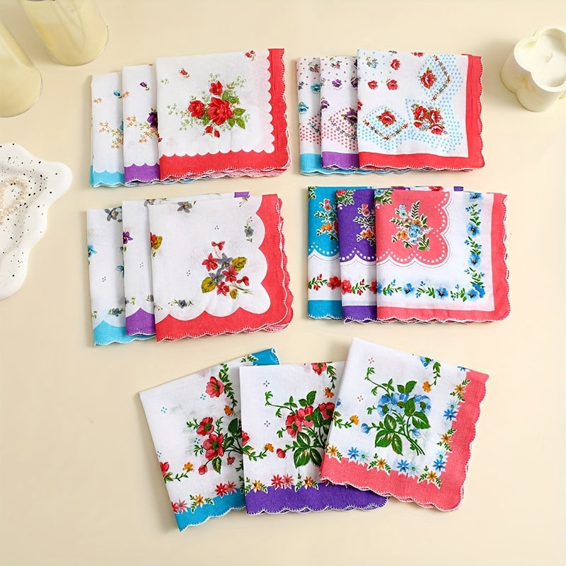 Women's Cotton Handkerchiefs 12 Pack Floral Print Lightweight for Wedding Outdoor Use