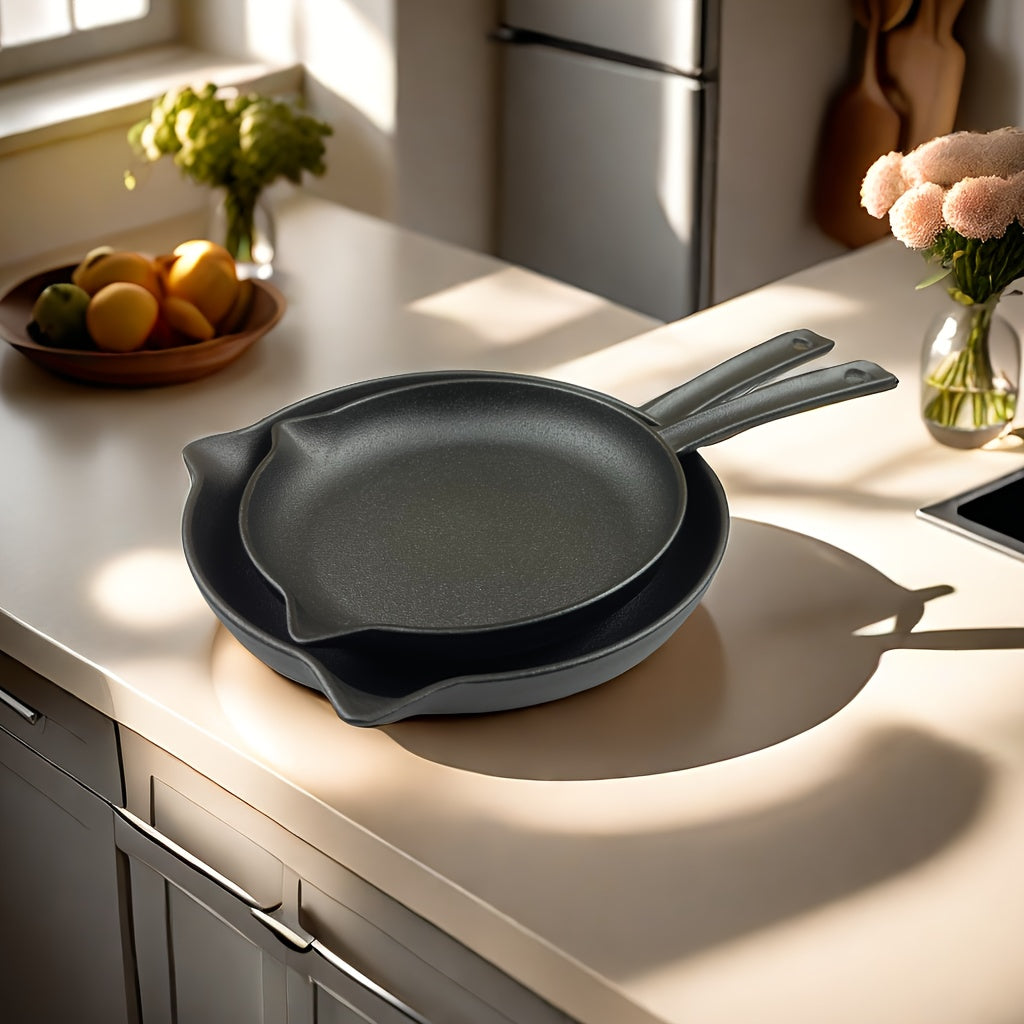 Two-Piece Cast Iron Skillet Set Non-Stick Oven Safe Camping Cookware