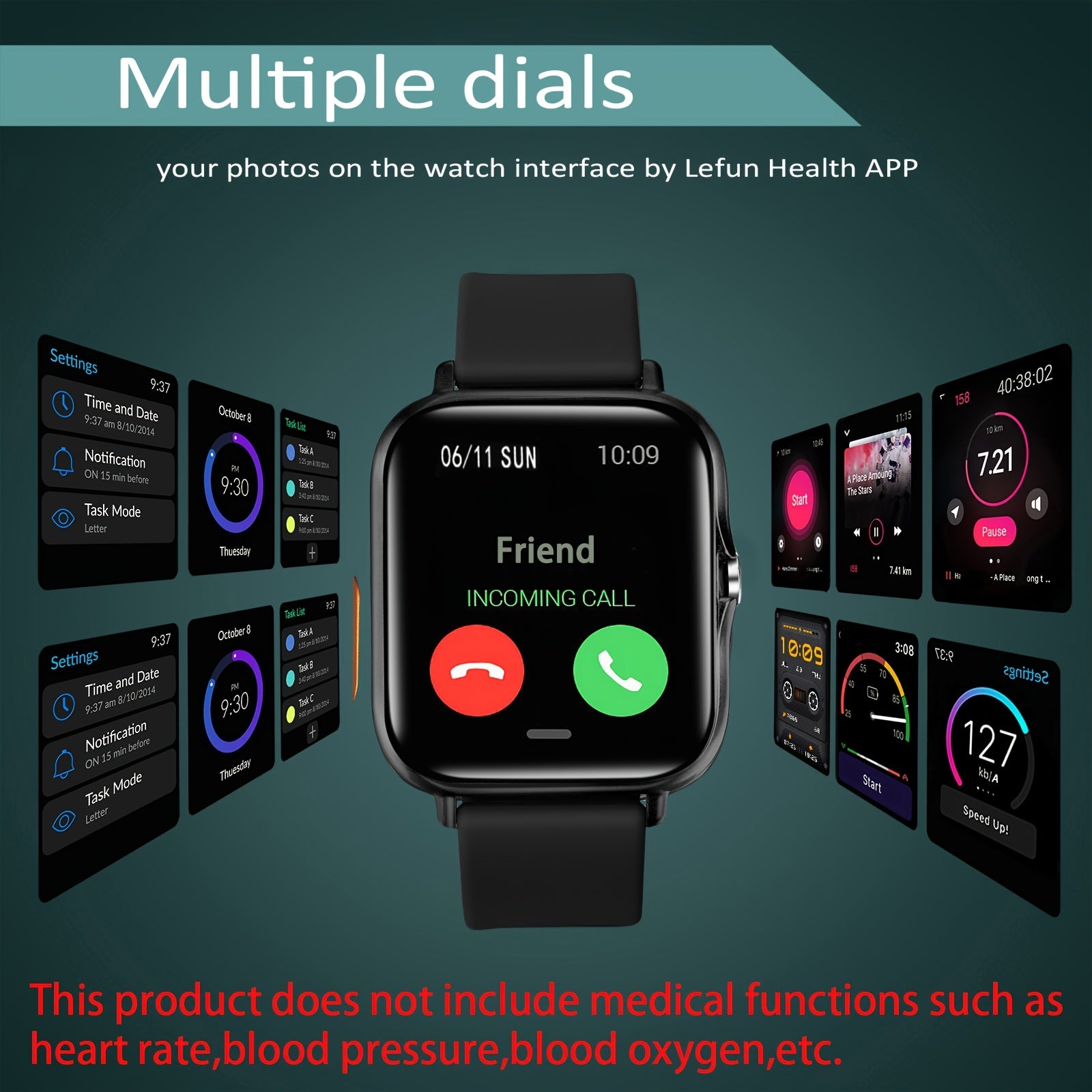 Smart Watch with 4.34cm OLED Display Call Message Pedometer Fitness Tracker Wireless USB Rechargeable