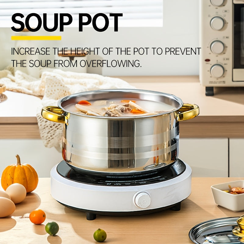 Set of 10 Stainless Steel Soup Pots with Gold Handles, Durable Cookware