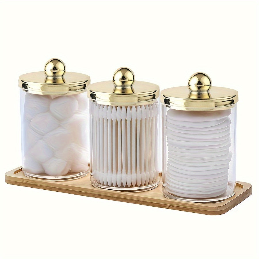 3-Piece Acrylic Qtip Holder Set with Tray Bathroom Storage Organizer