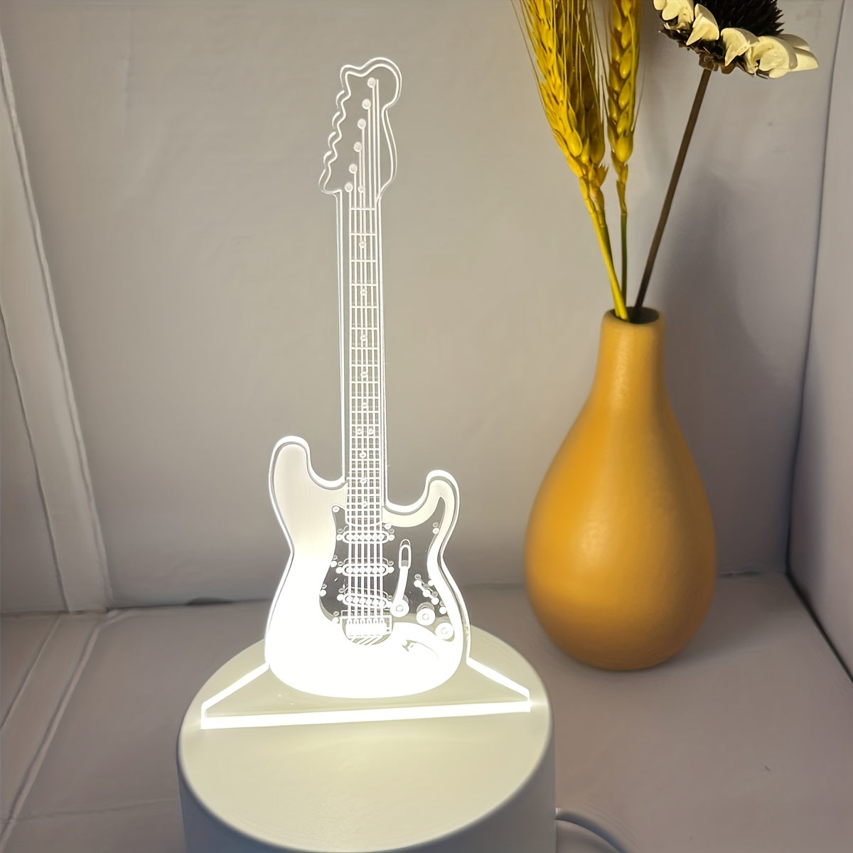 3D Guitar Night Light with Warm White Base for Room Decor and Gift