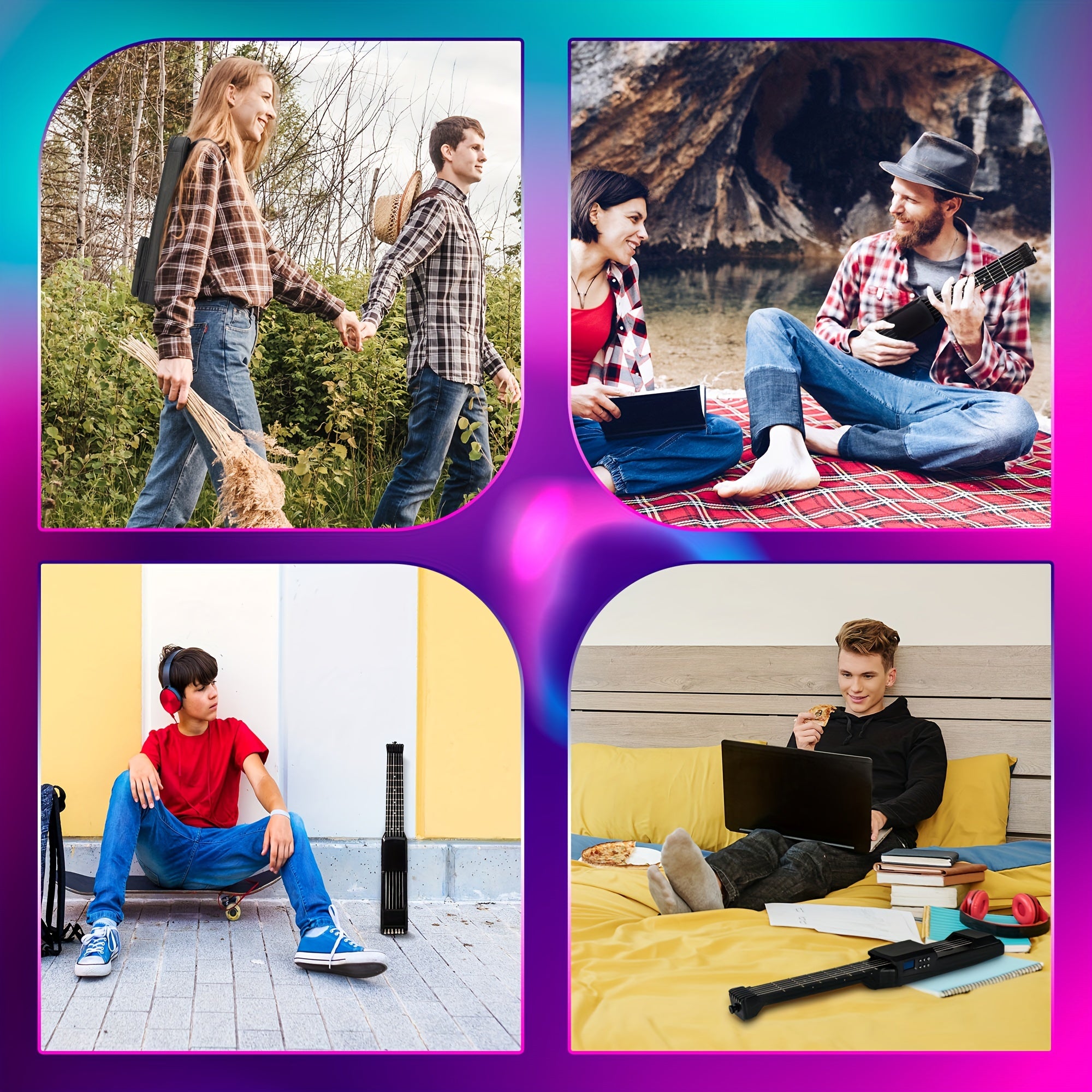 Electric Guitar with USB Charging, Portable Neck, White or Black