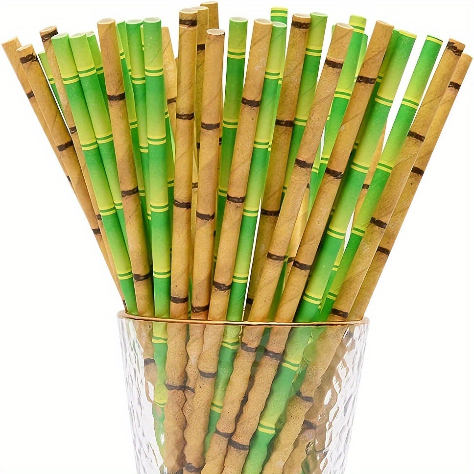 Bamboo Printed Paper Straws Pack of 50 Durable Stylish for Cocktails Juices