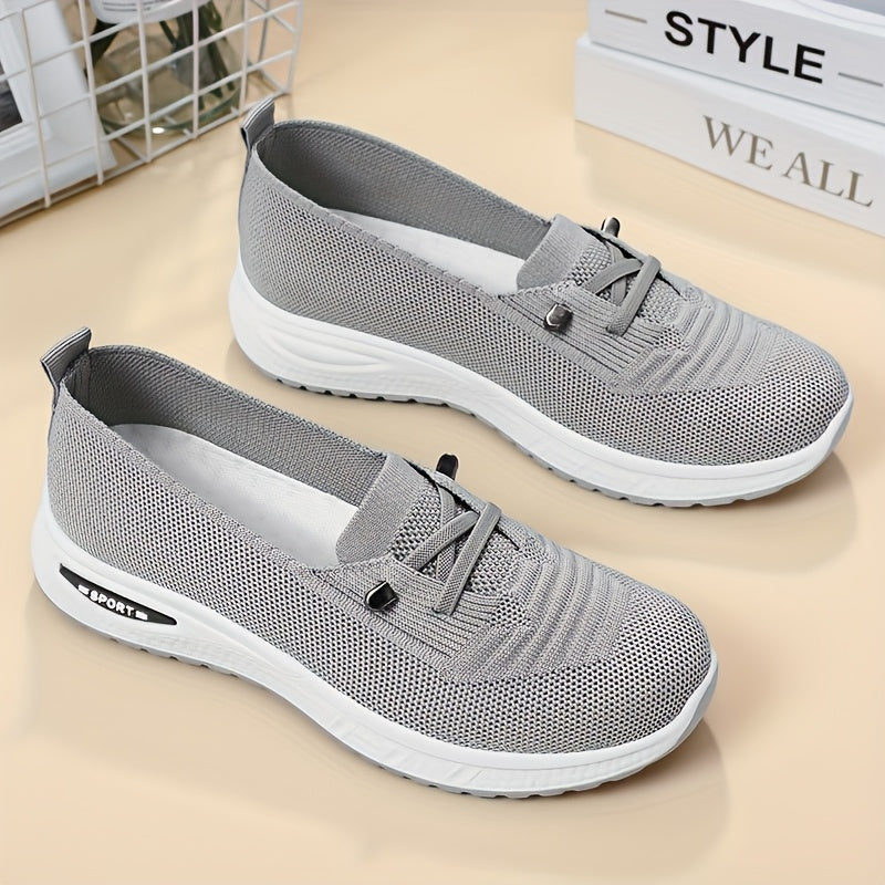 Ladies Knitted Sneakers Solid Color Comfortable Sole for Outdoor Walks