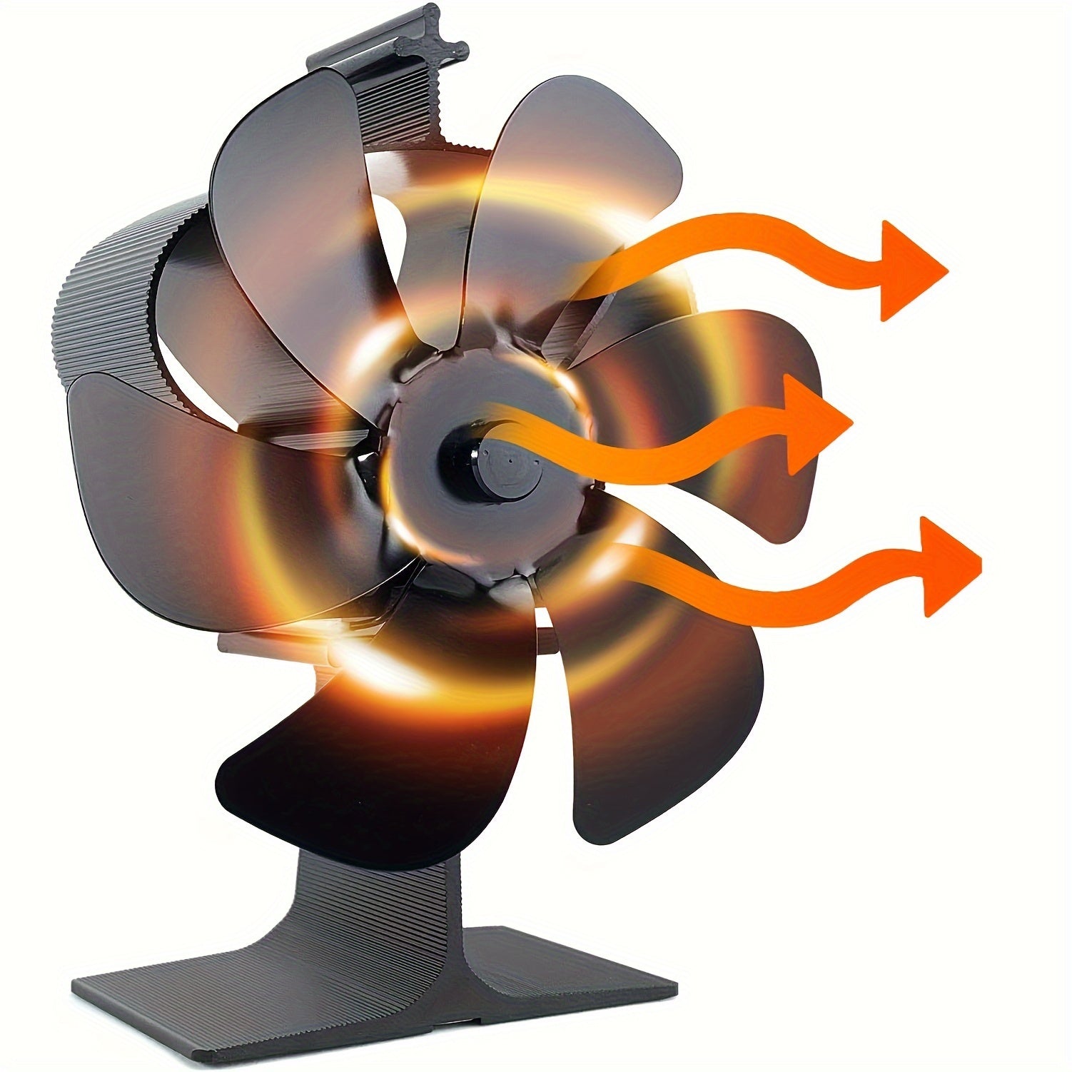 Heat Powered Wood Stove Fan 6 Blade Non-Electric Fireplace Thermometer